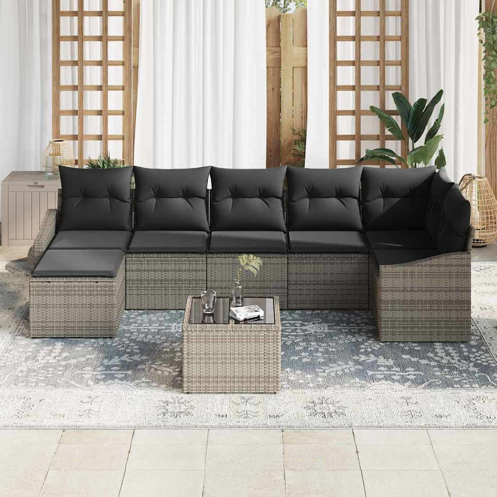 Garten-Sofa-Set 8 pcs Grau Poly Rattan