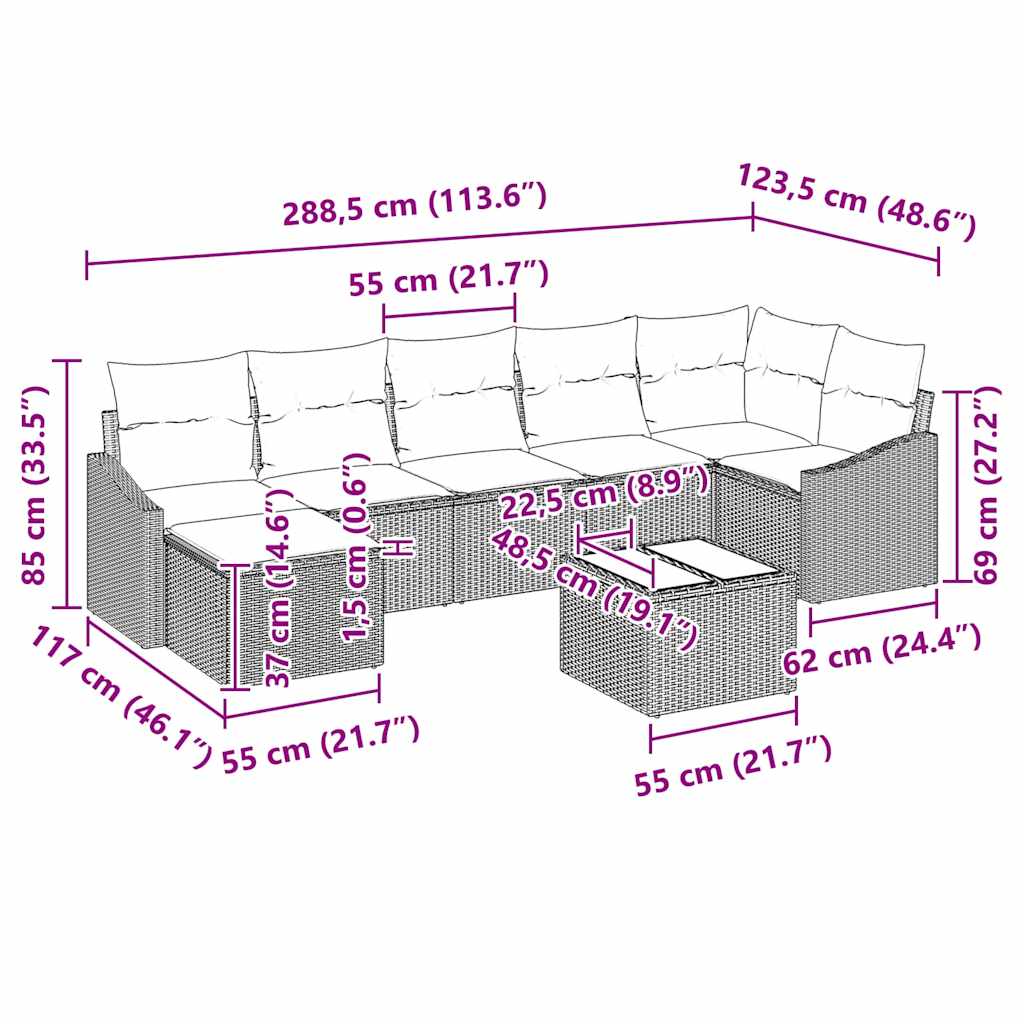Garten-Sofa-Set 8 pcs Grau Poly Rattan