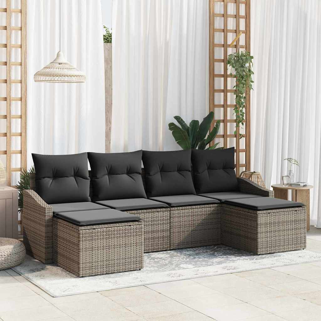 Garten-Sofa-Set 6 pcs Grau Poly Rattan