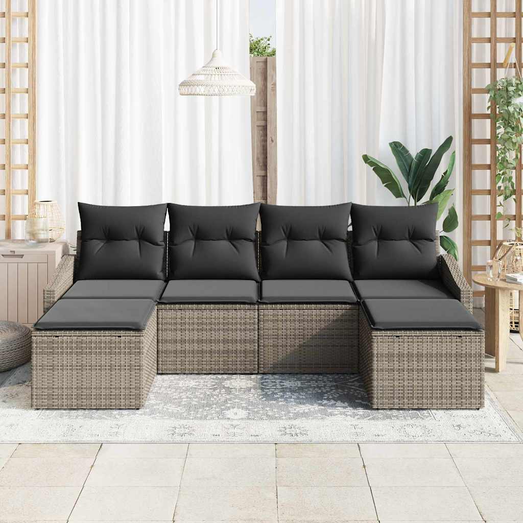 6-piece garden sofa set with cushions grey poly rattan