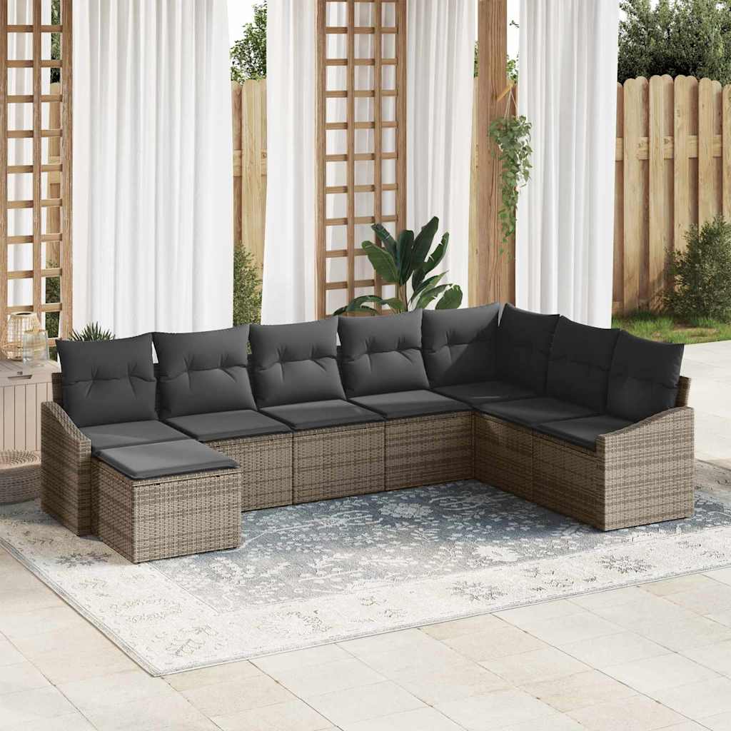 8-piece garden sofa set with cushions grey poly rattan