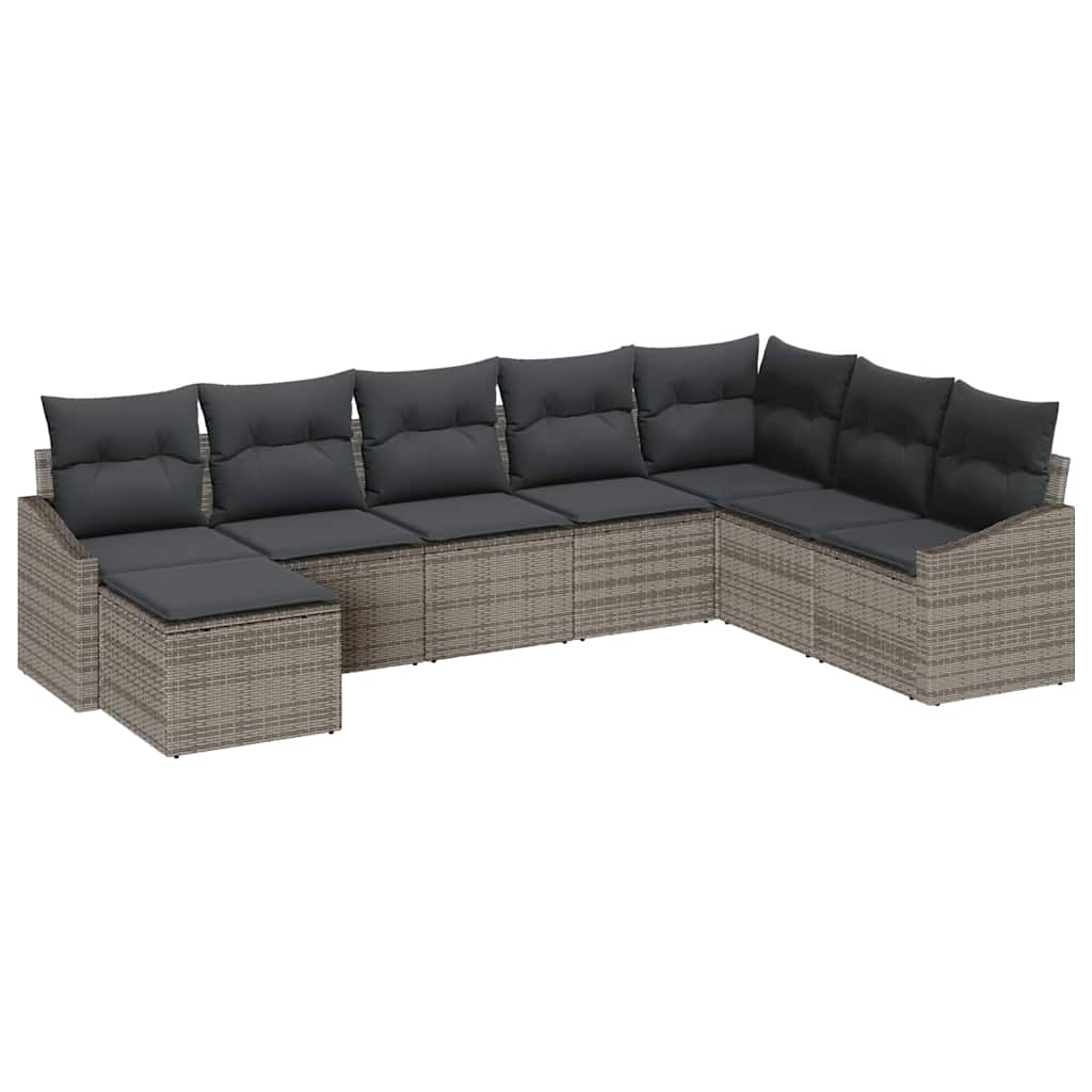 8-piece garden sofa set with cushions grey poly rattan