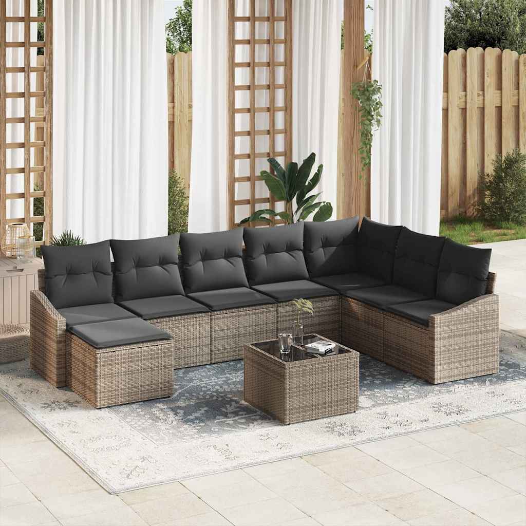 8-piece garden sofa set with cushions black poly rattan