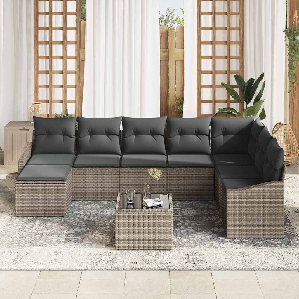 8-piece garden sofa set with cushions black poly rattan