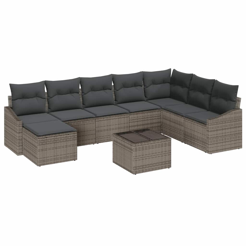 8-piece garden sofa set with cushions black poly rattan