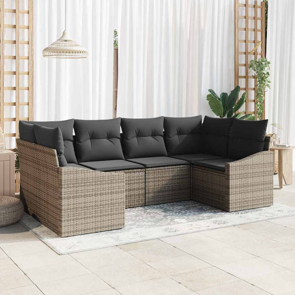 6-piece garden sofa set with cushions grey poly rattan