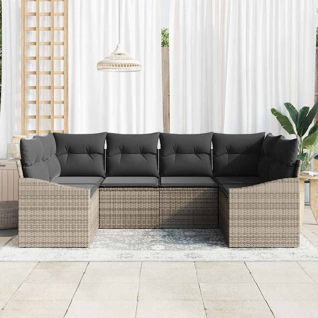 Garten-Sofa-Set 6 pcs Grau Poly Rattan