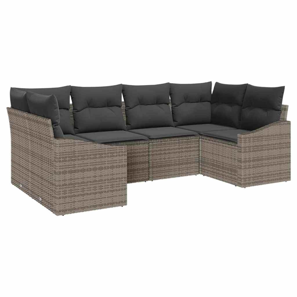 6-piece garden sofa set with cushions grey poly rattan