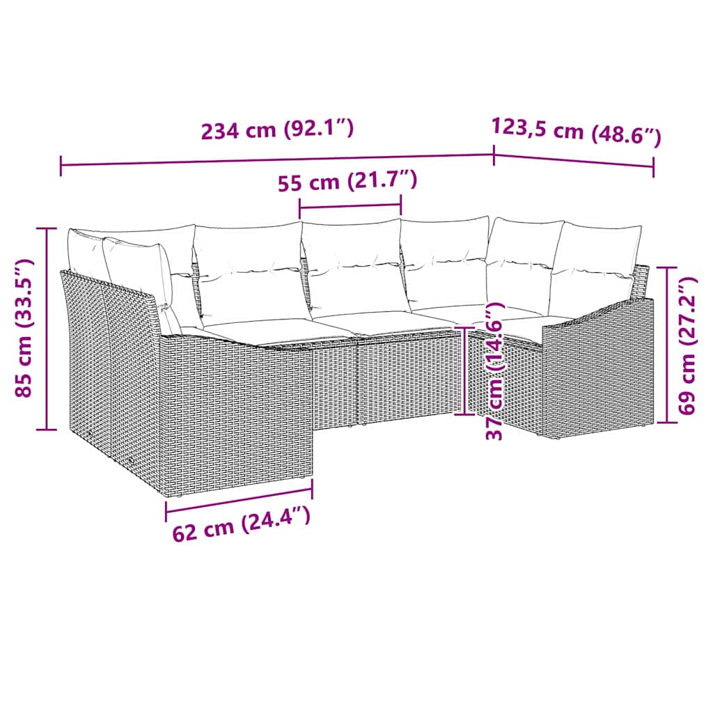 Garten-Sofa-Set 6 pcs Grau Poly Rattan
