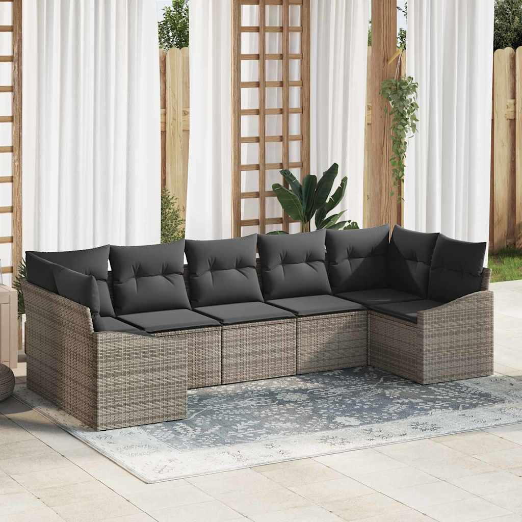 7-piece garden sofa set with cushions grey poly rattan