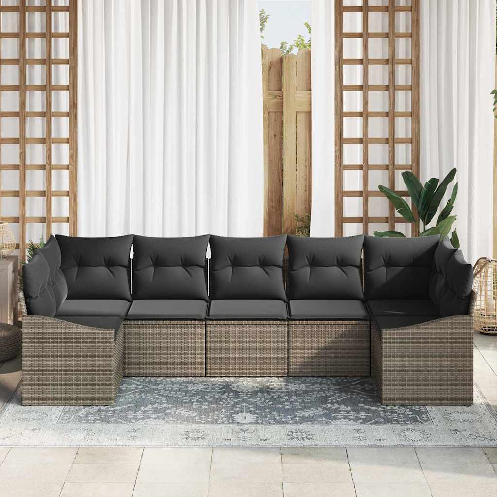 Garten-Sofa-Set 7 pcs Grau Poly Rattan