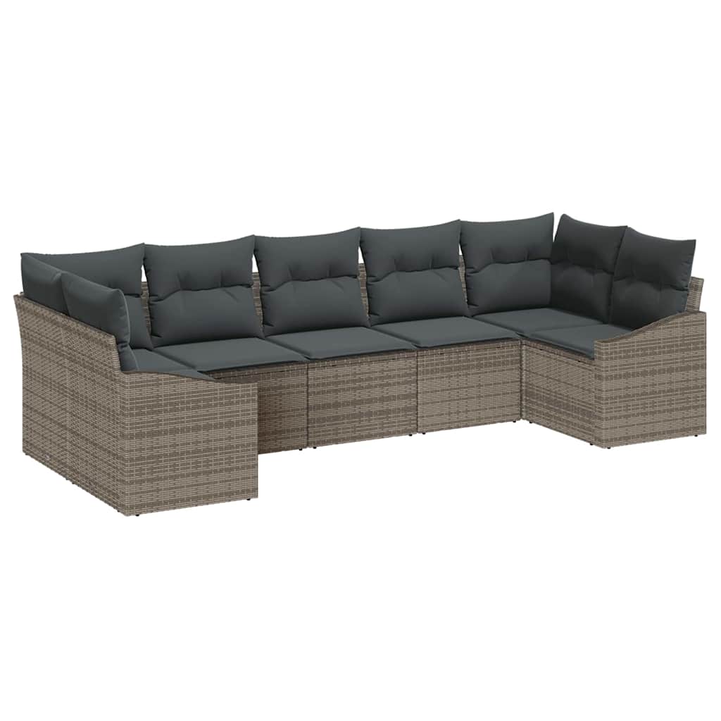 7-piece garden sofa set with cushions grey poly rattan