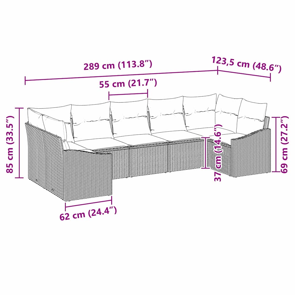 Garten-Sofa-Set 7 pcs Grau Poly Rattan