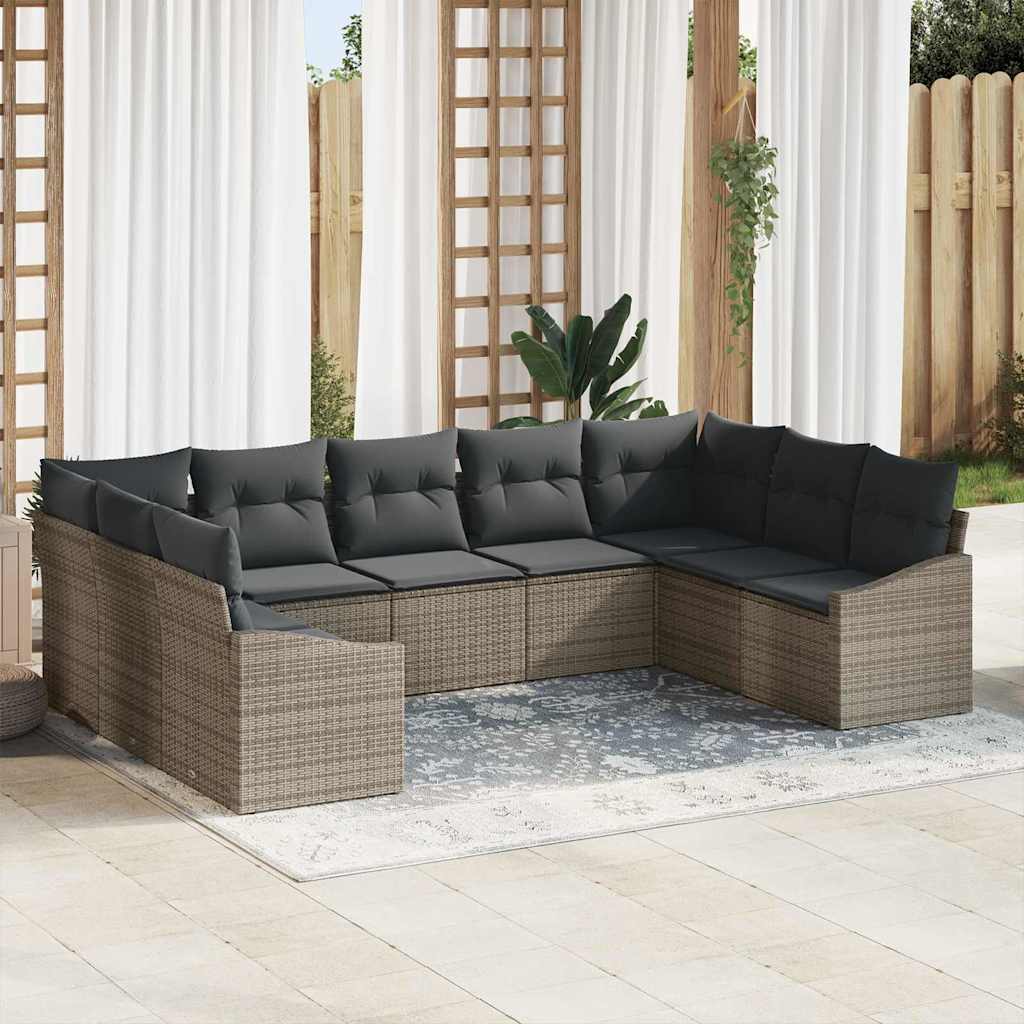 Garten-Sofa-Set 9 pcs Grau Poly Rattan
