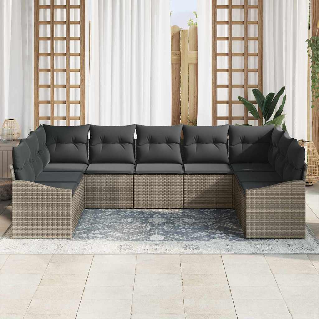 Garten-Sofa-Set 9 pcs Grau Poly Rattan