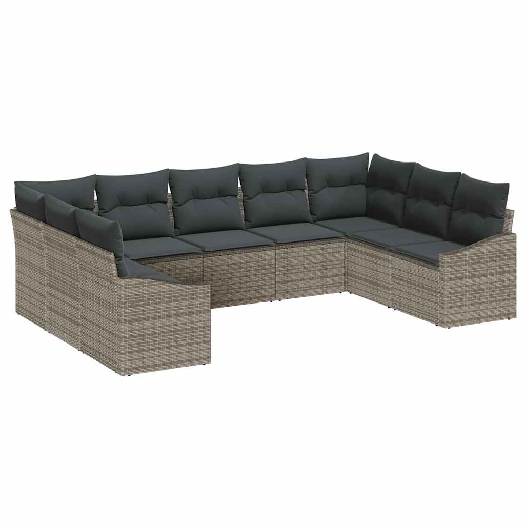 Garten-Sofa-Set 9 pcs Grau Poly Rattan