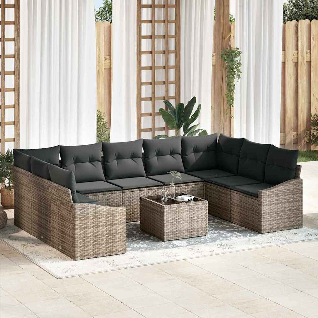 9-piece garden sofa set with cushions black poly rattan
