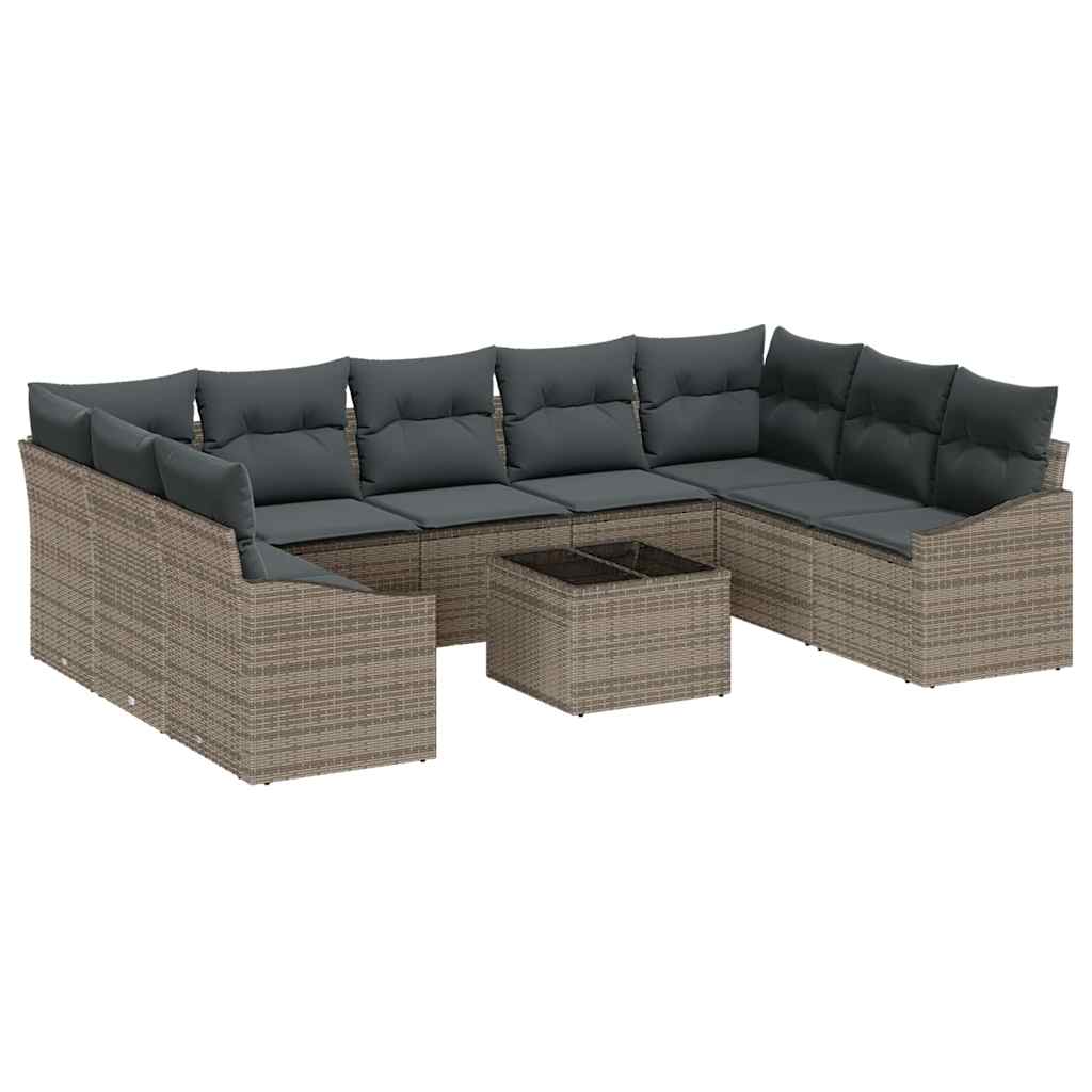 9-piece garden sofa set with cushions black poly rattan