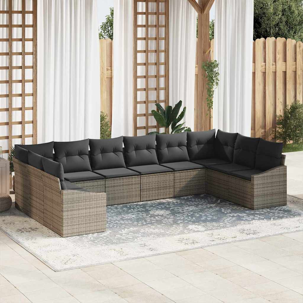 10-piece garden sofa set with cushions grey poly rattan