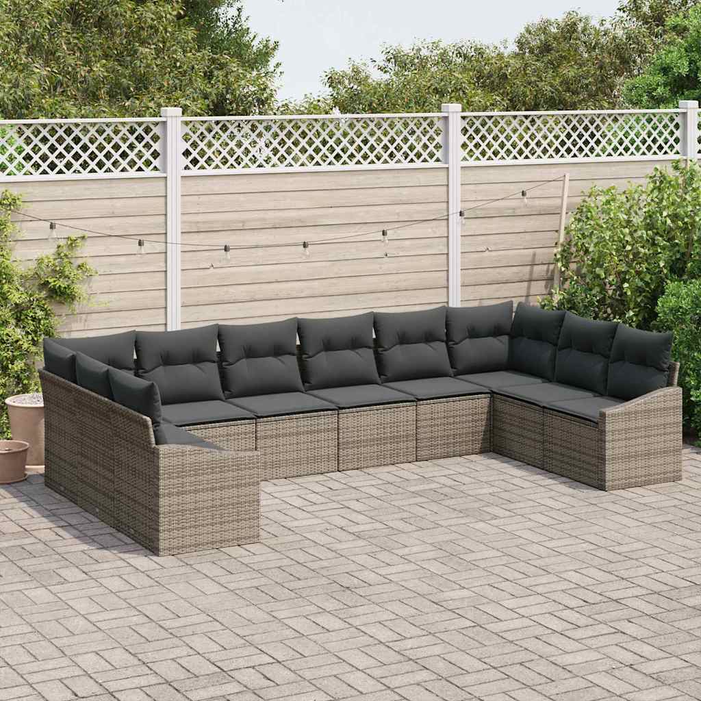 10-piece garden sofa set with cushions grey poly rattan