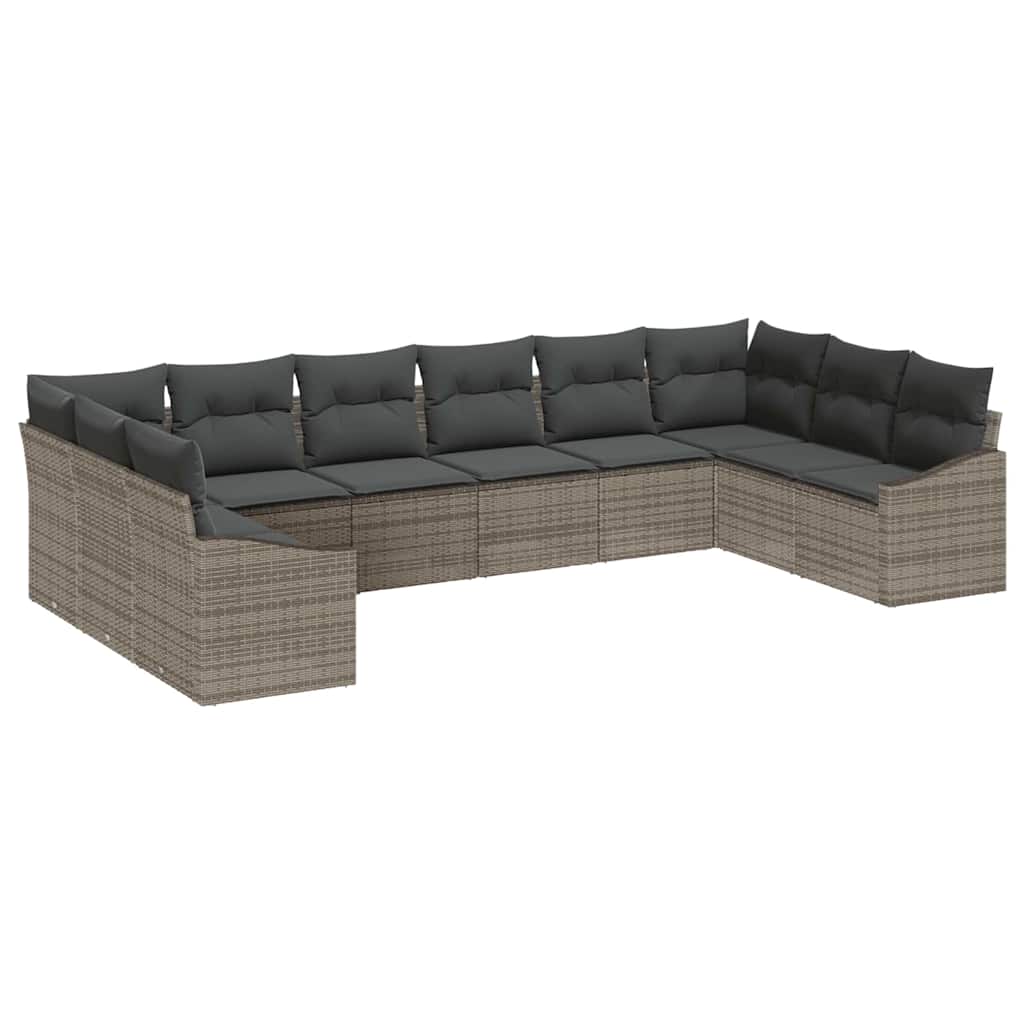 10-piece garden sofa set with cushions grey poly rattan