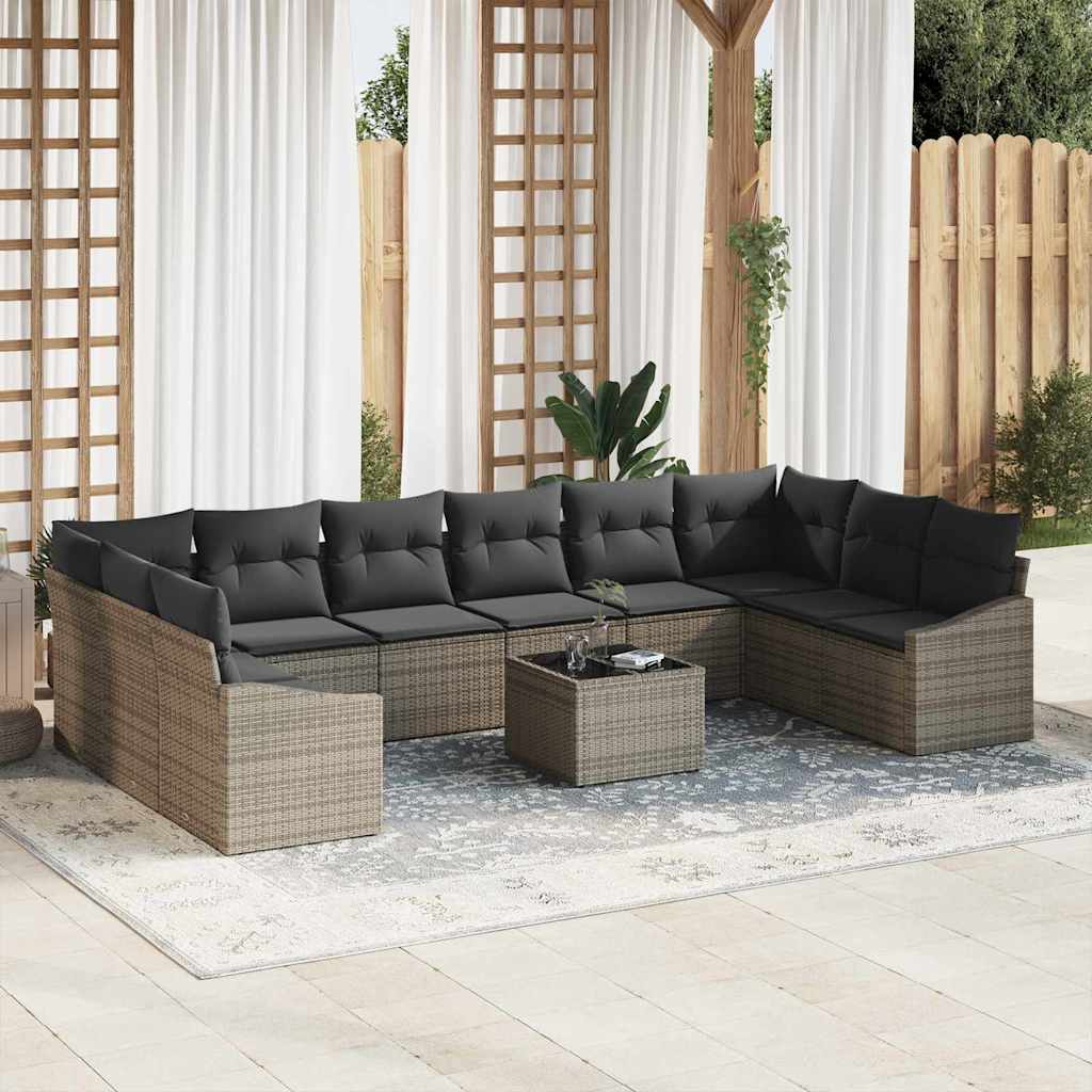 10-piece garden sofa set with cushions black poly rattan