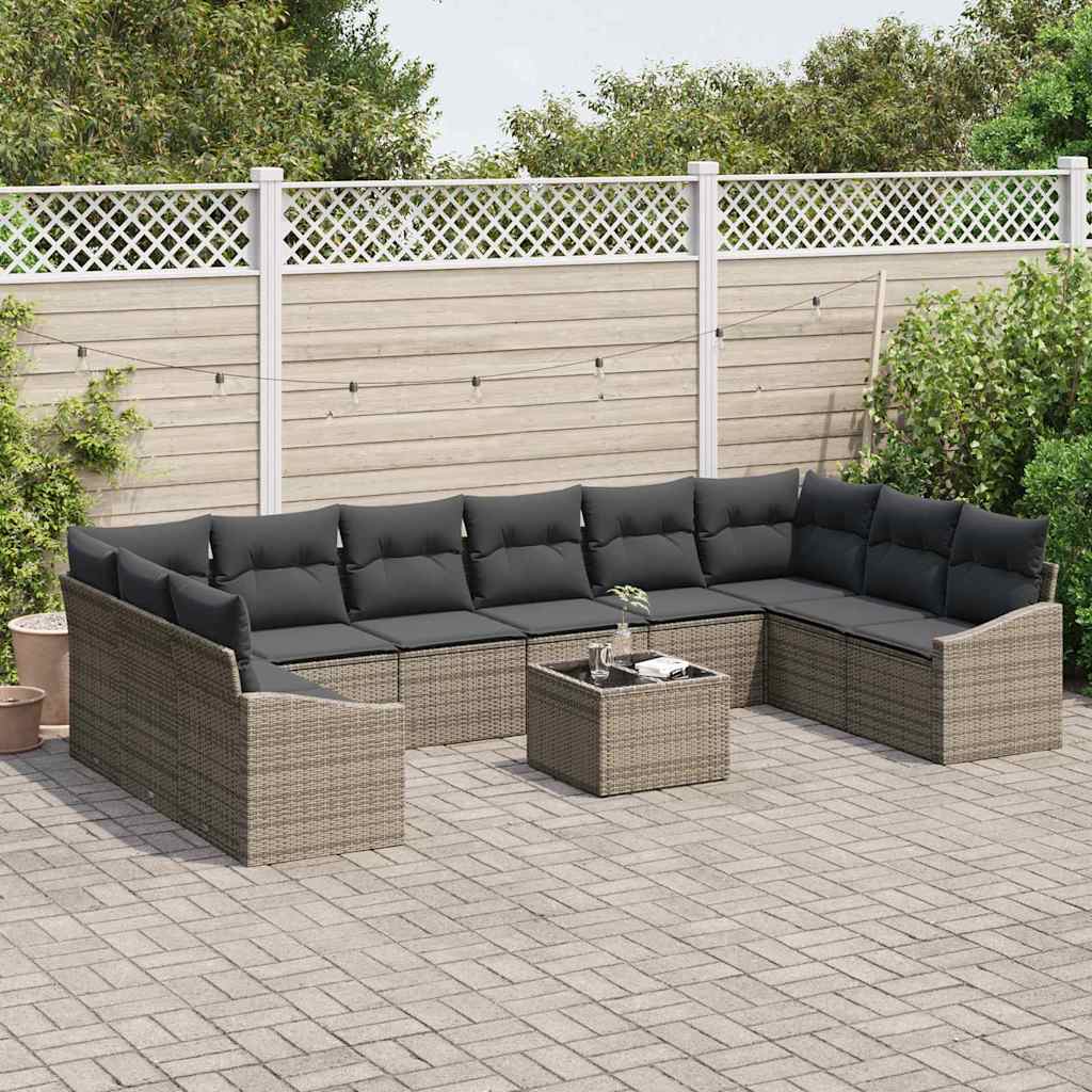 Garten-Sofa-Set 11 pcs Grau Poly Rattan