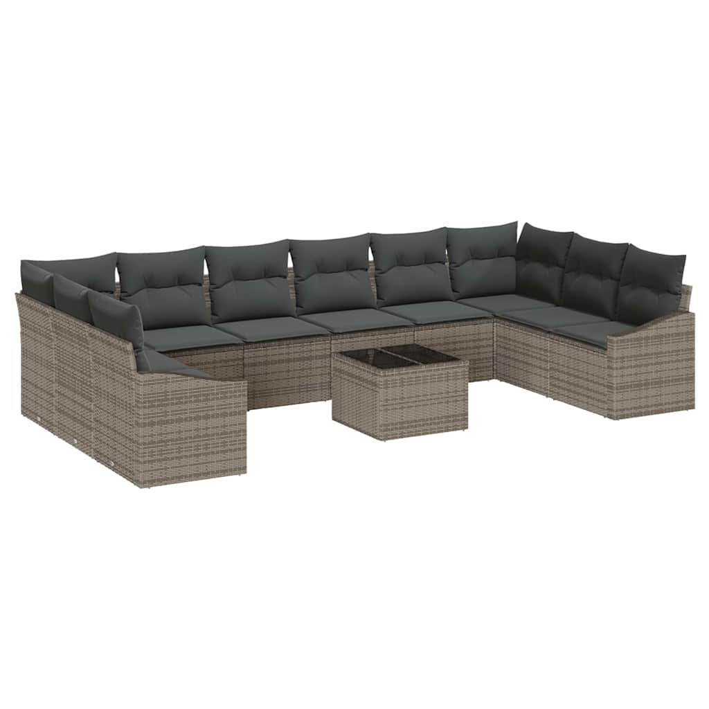 10-piece garden sofa set with cushions black poly rattan
