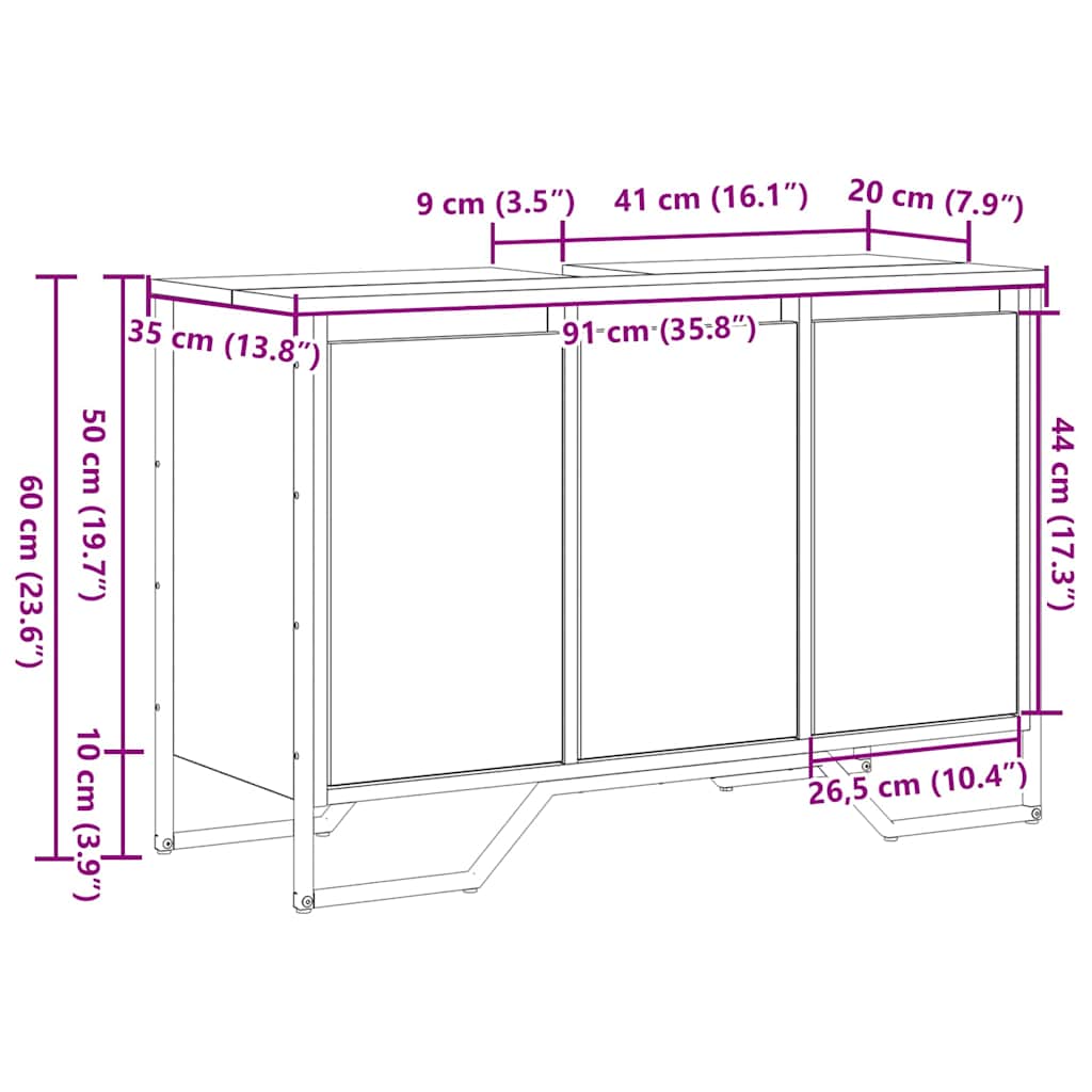 Waschbeckenunterschrank mit Tür Artisan Eiche 91 x 35 x 60 cm