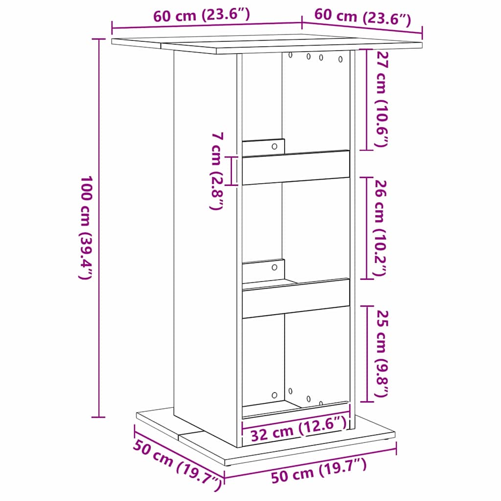 Bartisch Schwarze Eiche 60 x 60 x 100 cm Holzwerkstoff