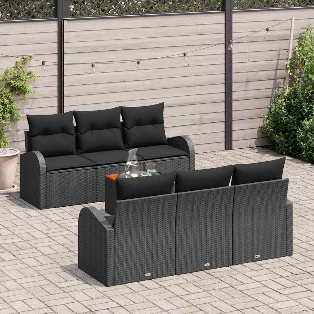 Garten-Sofa-Set 7 pcs Schwarz Poly Rattan