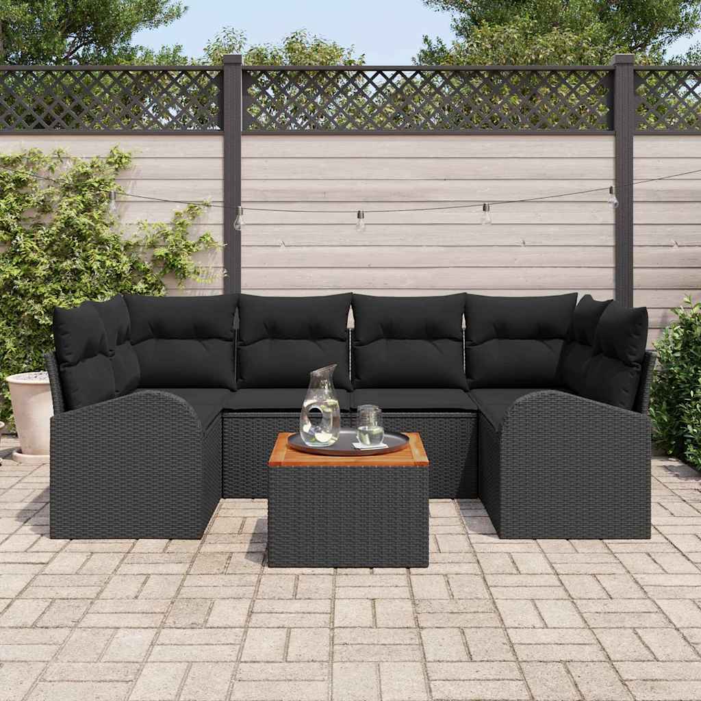 Garten-Sofa-Set 7 pcs Schwarz Poly Rattan