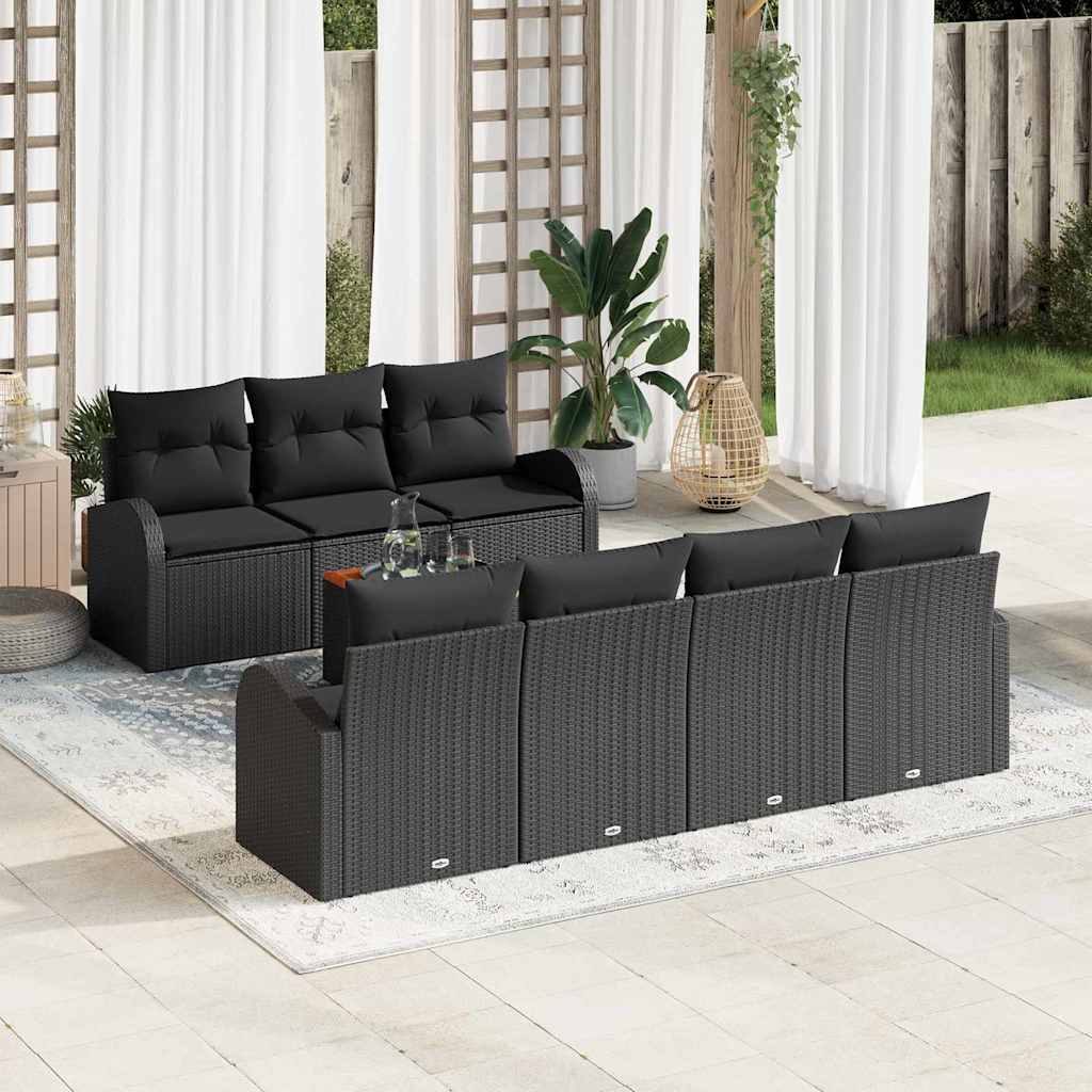 Garten-Sofa-Set 8 pcs Schwarz Poly Rattan