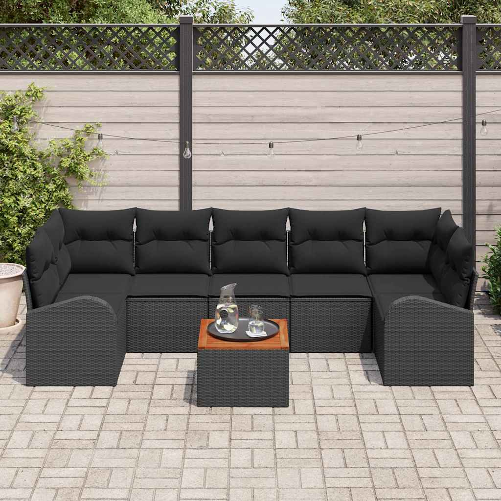 Garten-Sofa-Set 8 pcs Schwarz Poly Rattan