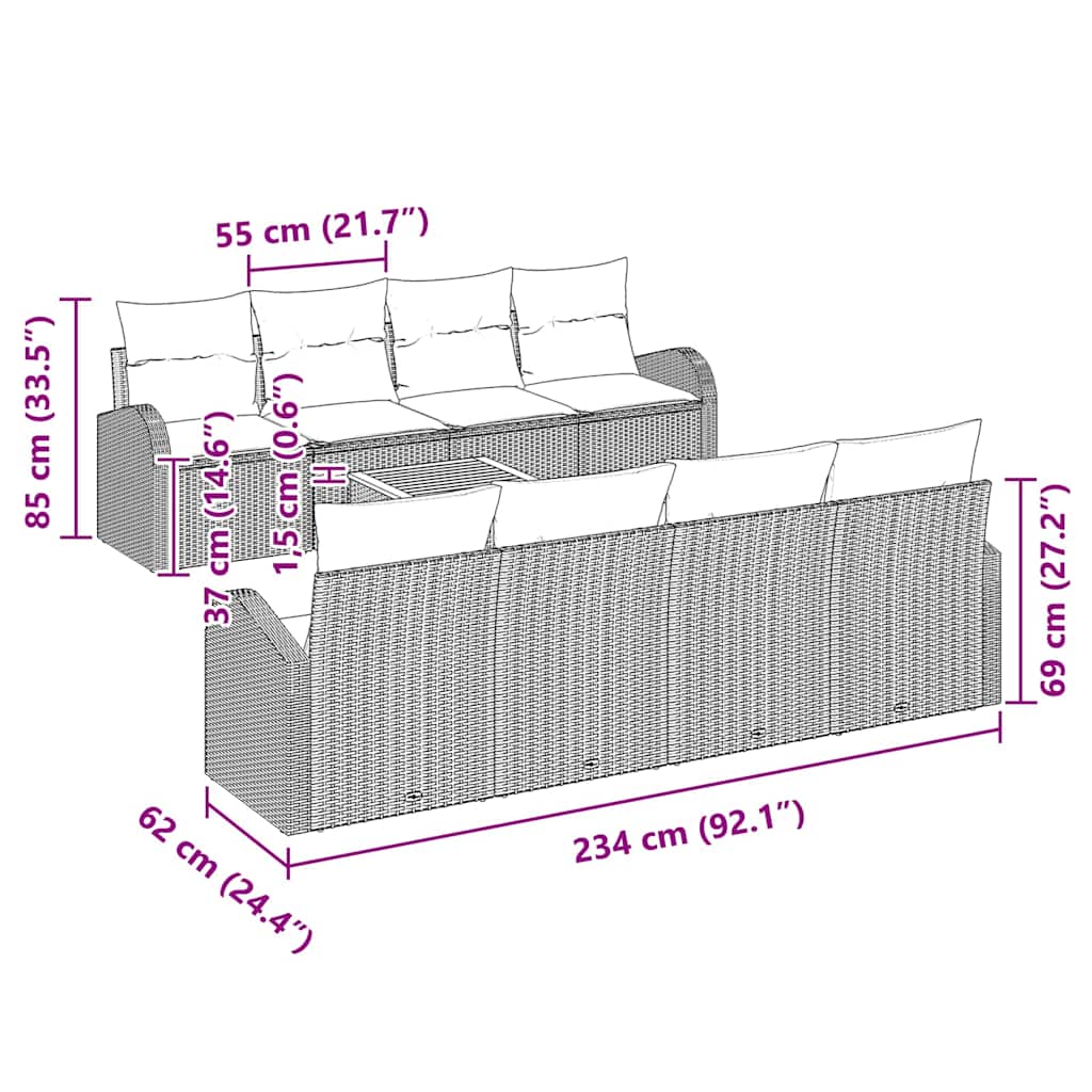 Garten-Sofa-Set 9 pcs Schwarz Poly Rattan