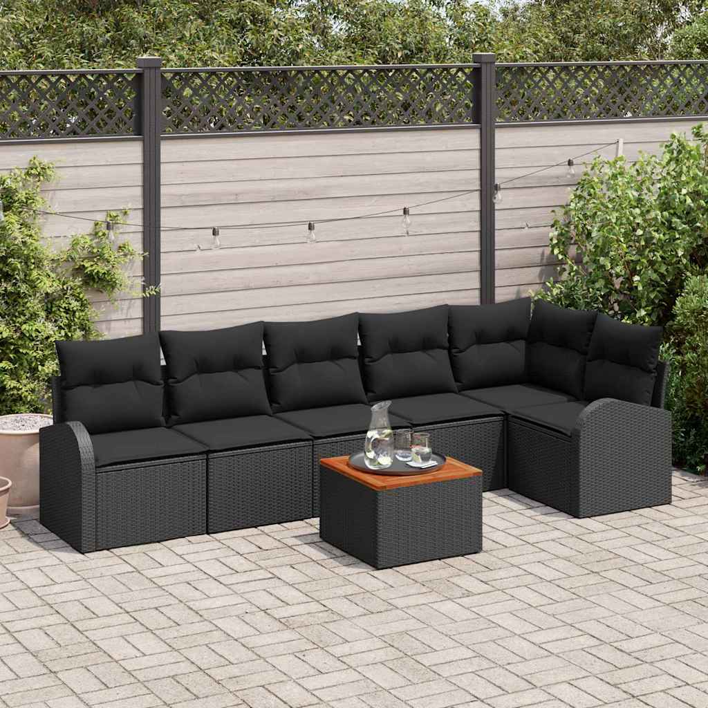 Garten-Sofa-Set 7 pcs Schwarz Poly Rattan