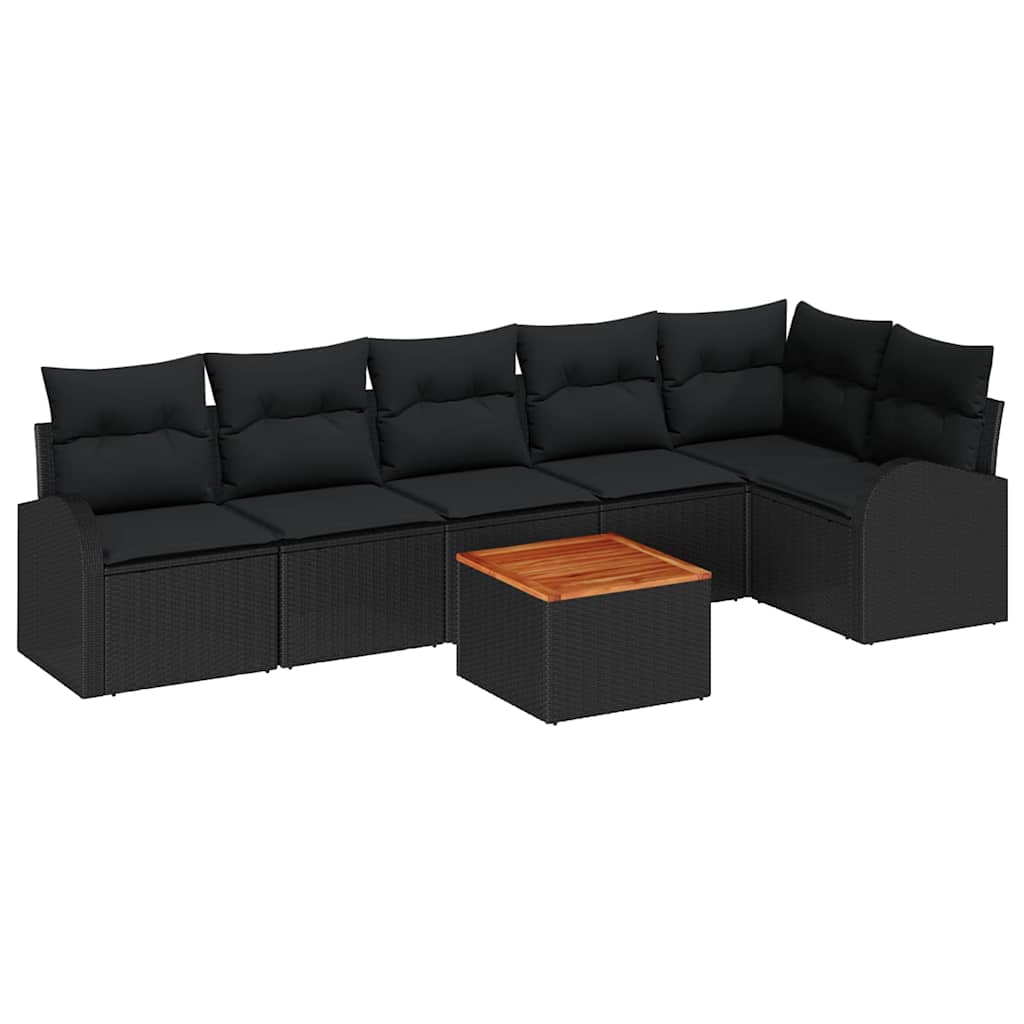 Garten-Sofa-Set 7 pcs Schwarz Poly Rattan