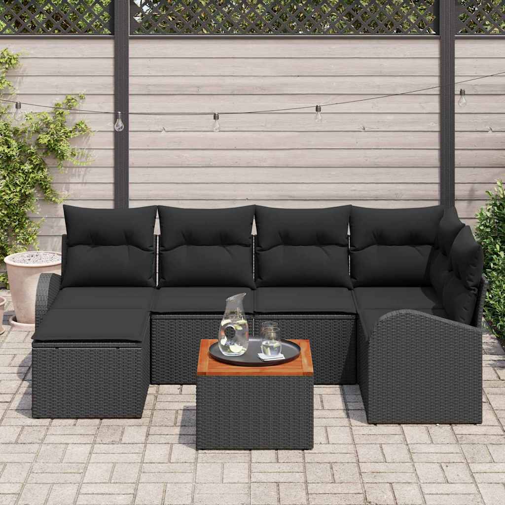 Garten-Sofa-Set 7 pcs Schwarz Poly Rattan
