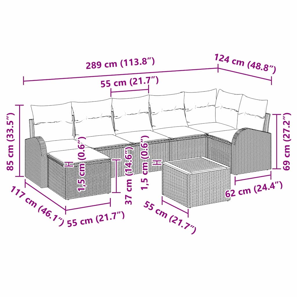 Garten-Sofa-Set 8 pcs Schwarz Poly Rattan