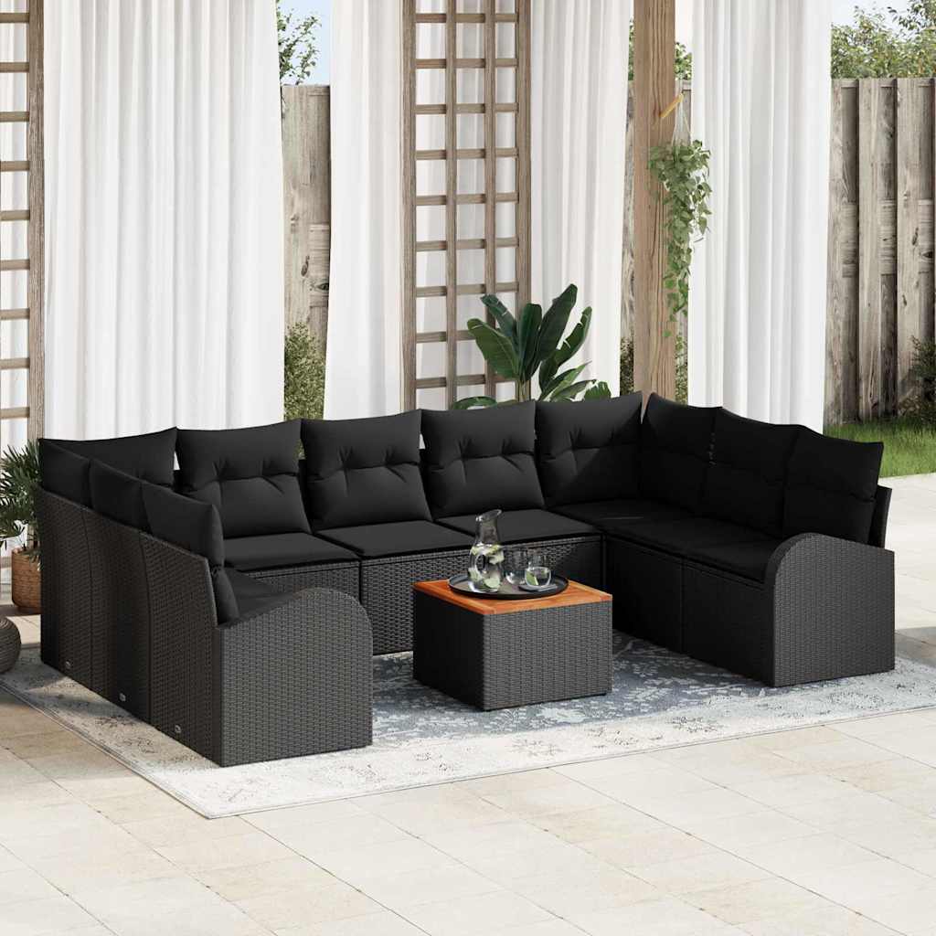 Garten-Sofa-Set mit Kissen 10 pcs Schwarz Poly Rattan