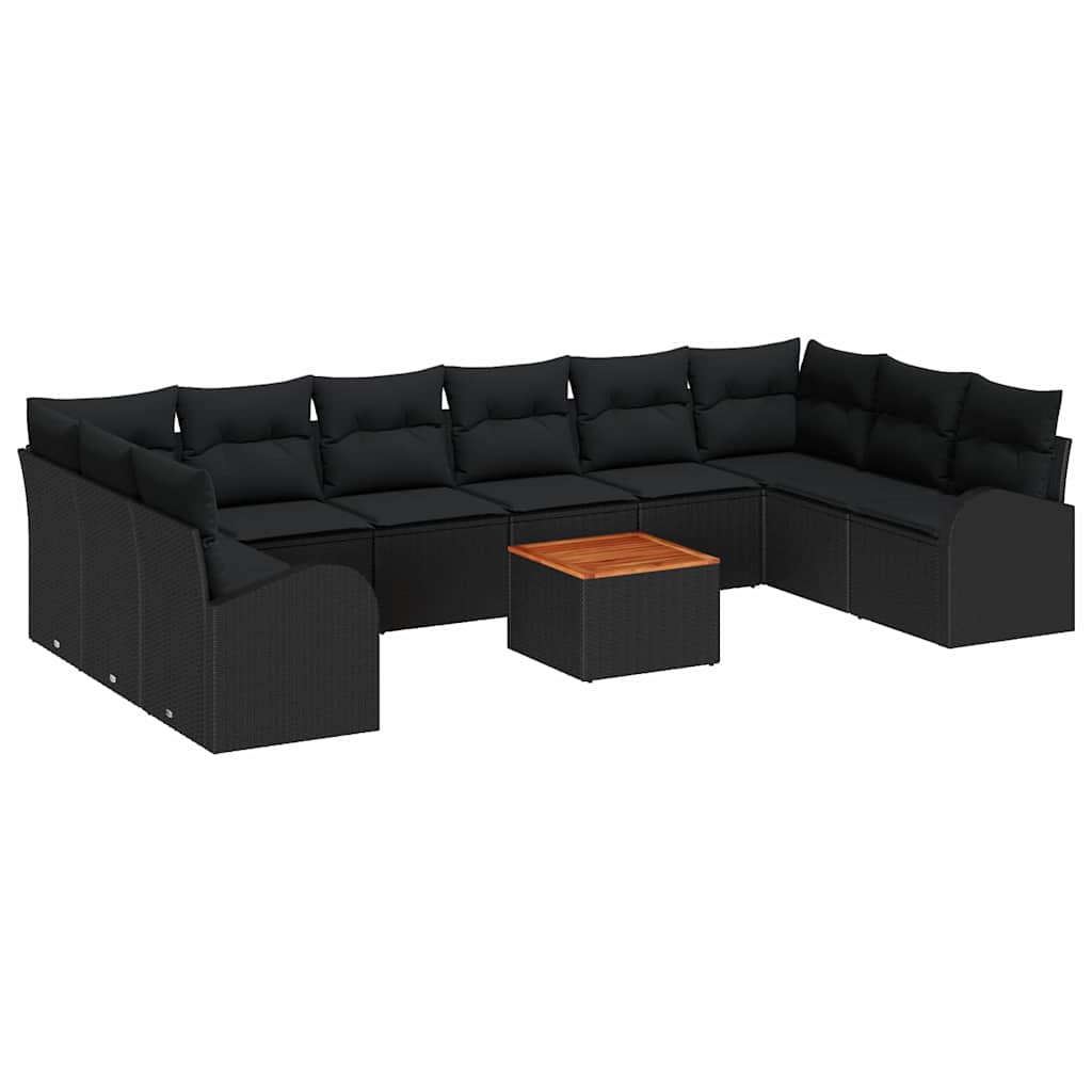 Garten-Sofa-Set mit Kissen 11 pcs Schwarz Poly Rattan