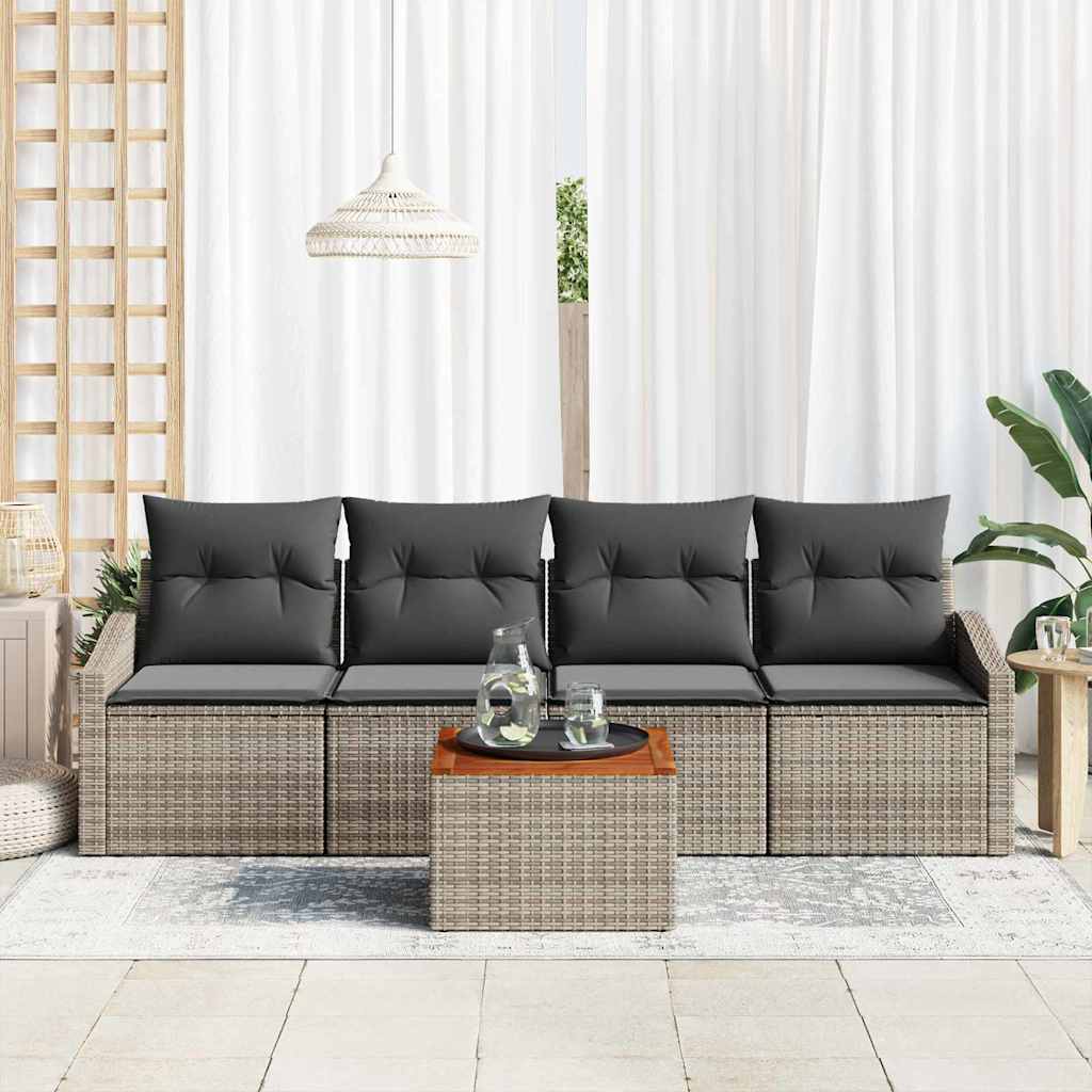 Garten-Sofa-Set mit Kissen 5 pcs Grau Poly Rattan
