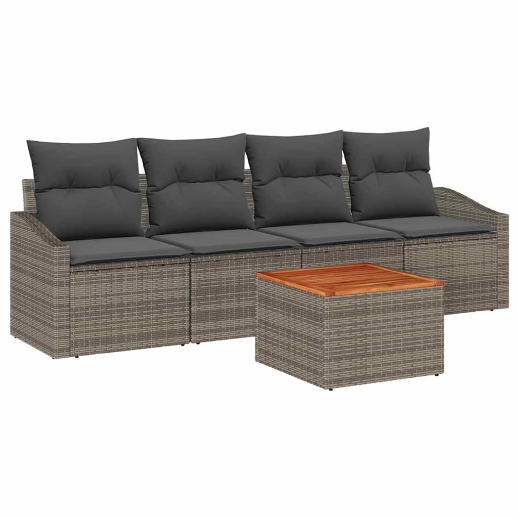 Garten-Sofa-Set mit Kissen 5 pcs Grau Poly Rattan