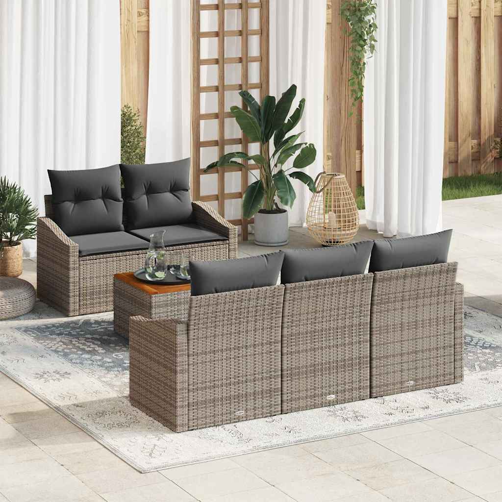 Garten-Sofa-Set mit Kissen 6 pcs Grau Poly Rattan