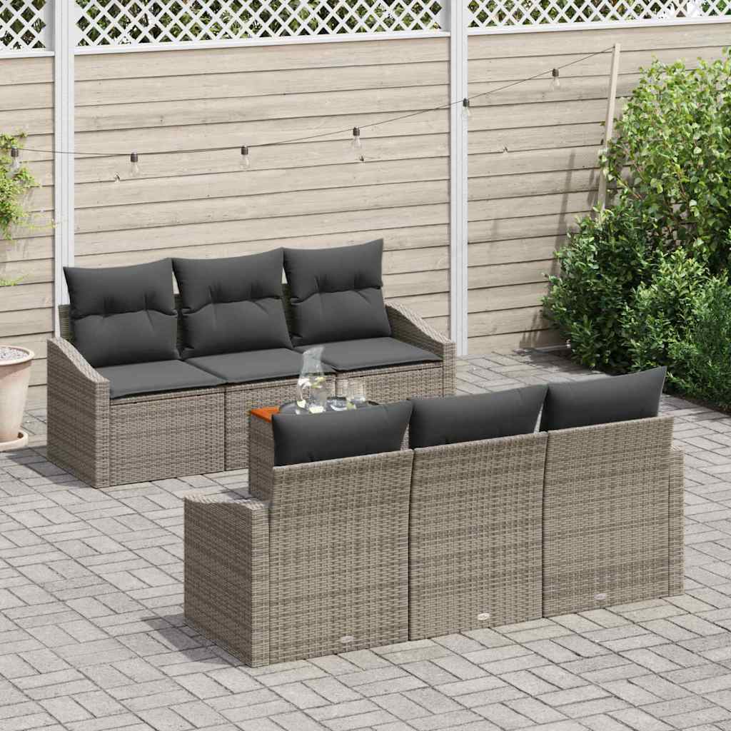 Garten-Sofa-Set mit Kissen 7 pcs Grau Poly Rattan