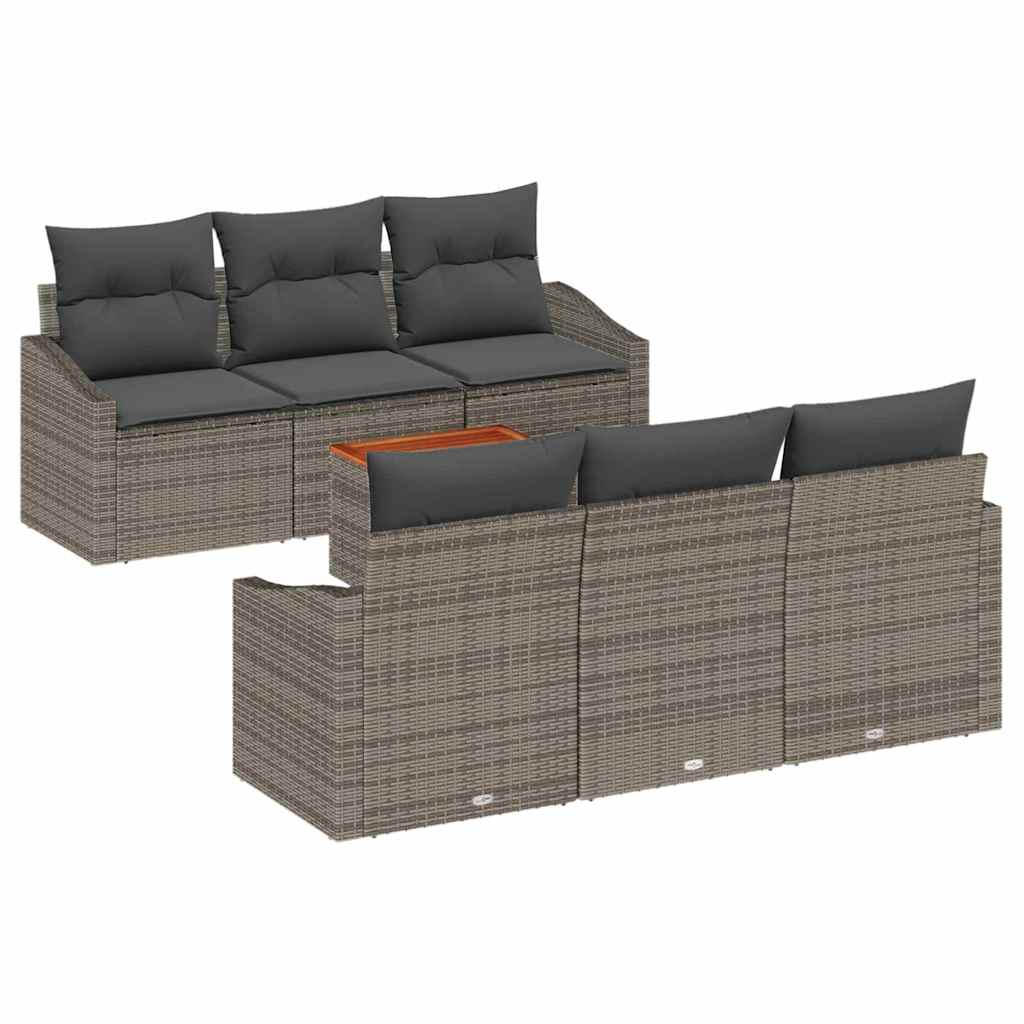 Garten-Sofa-Set mit Kissen 7 pcs Grau Poly Rattan