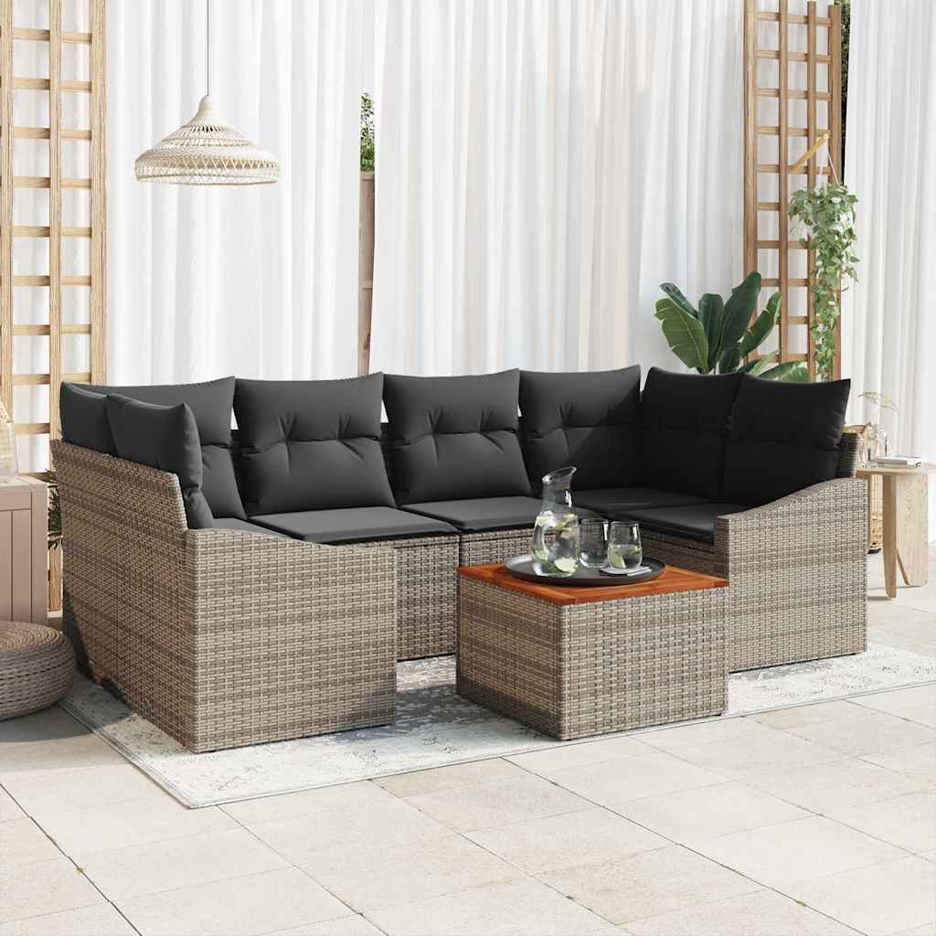 Garten-Sofa-Set mit Kissen 7 pcs Grau Poly Rattan