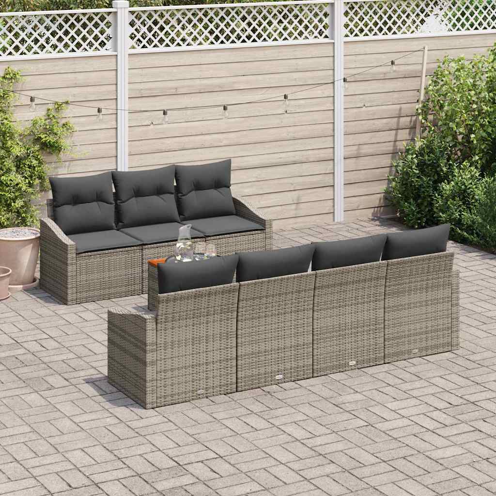 Garten-Sofa-Set mit Kissen 8 pcs Grau Poly Rattan