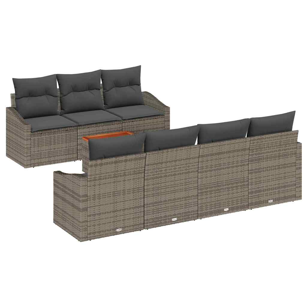 Garten-Sofa-Set mit Kissen 8 pcs Grau Poly Rattan