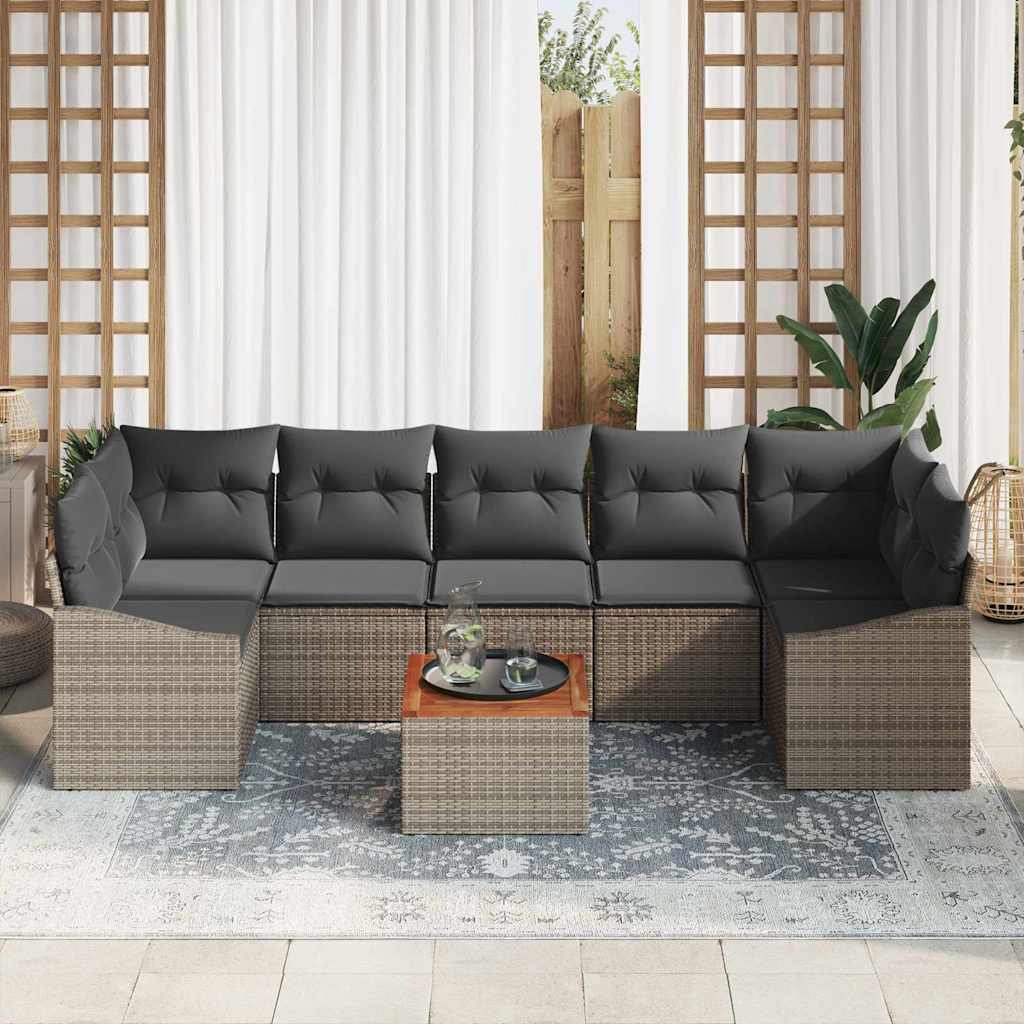 Garten-Sofa-Set mit Kissen 8 pcs Grau Poly Rattan